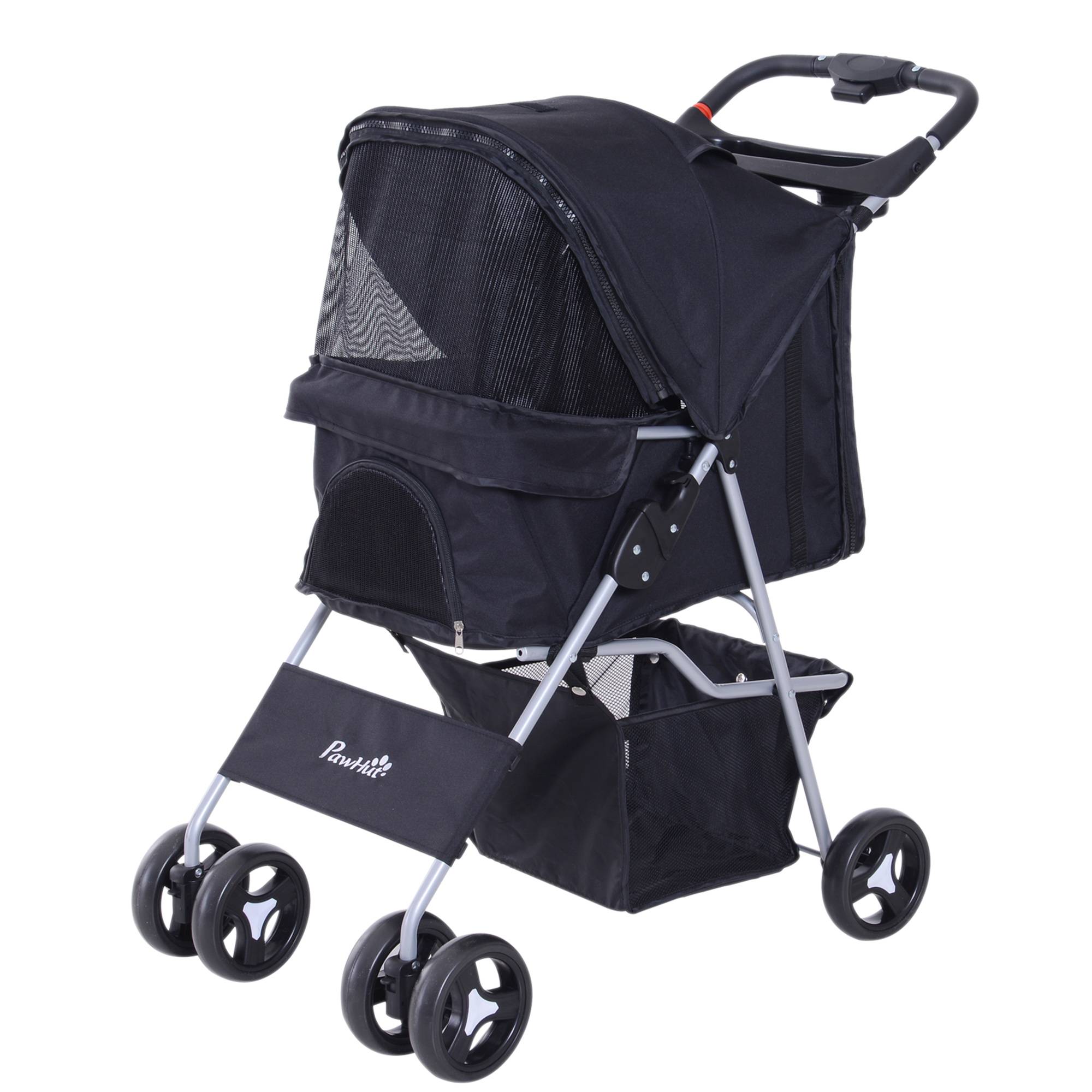 Poussette buggy pour chiens 75L x 46l x 94H cm pliable imperméable tissu 600D Oxford 4 roues noir - Image 2