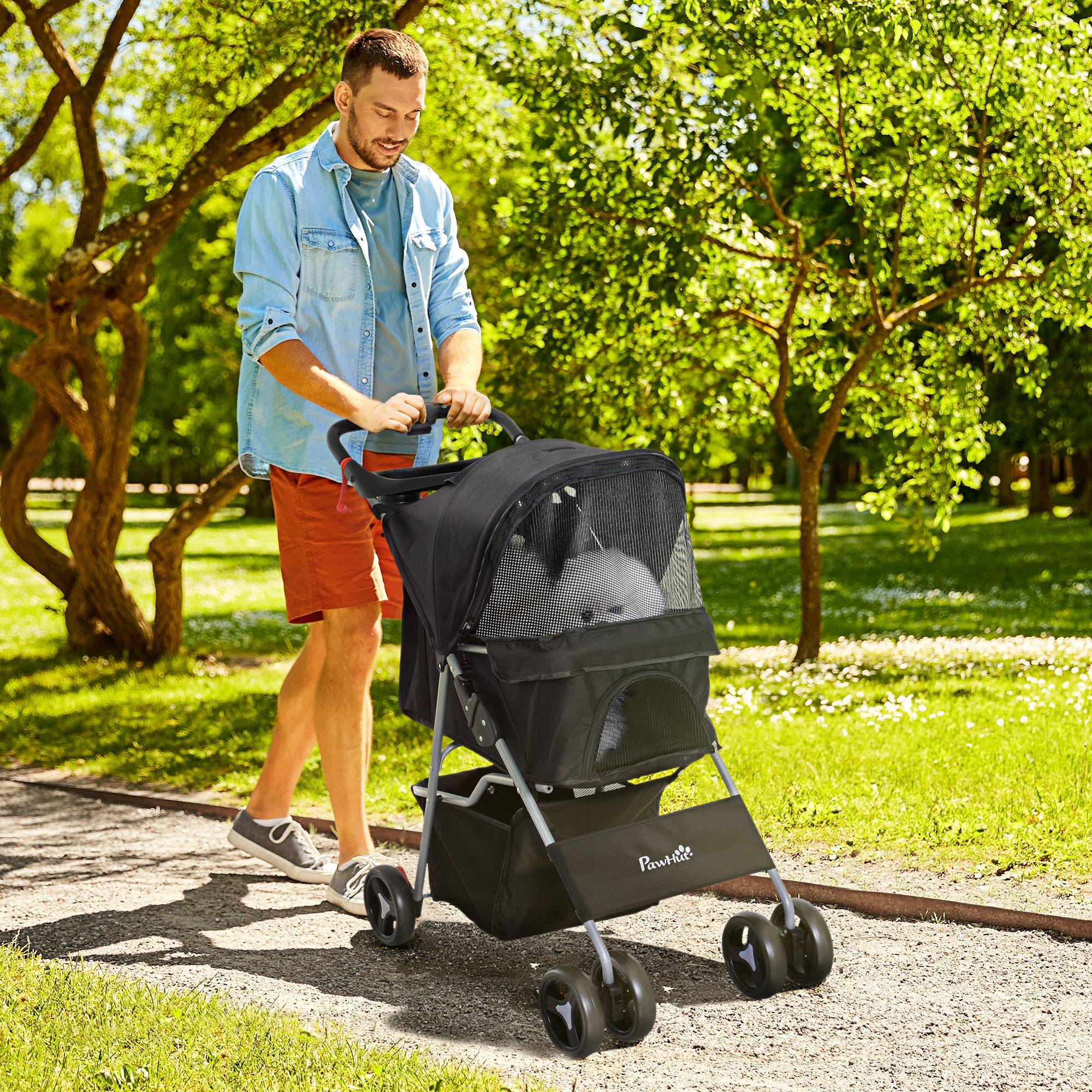 Poussette buggy pour chiens 75L x 46l x 94H cm pliable imperméable tissu 600D Oxford 4 roues noir - Image 3