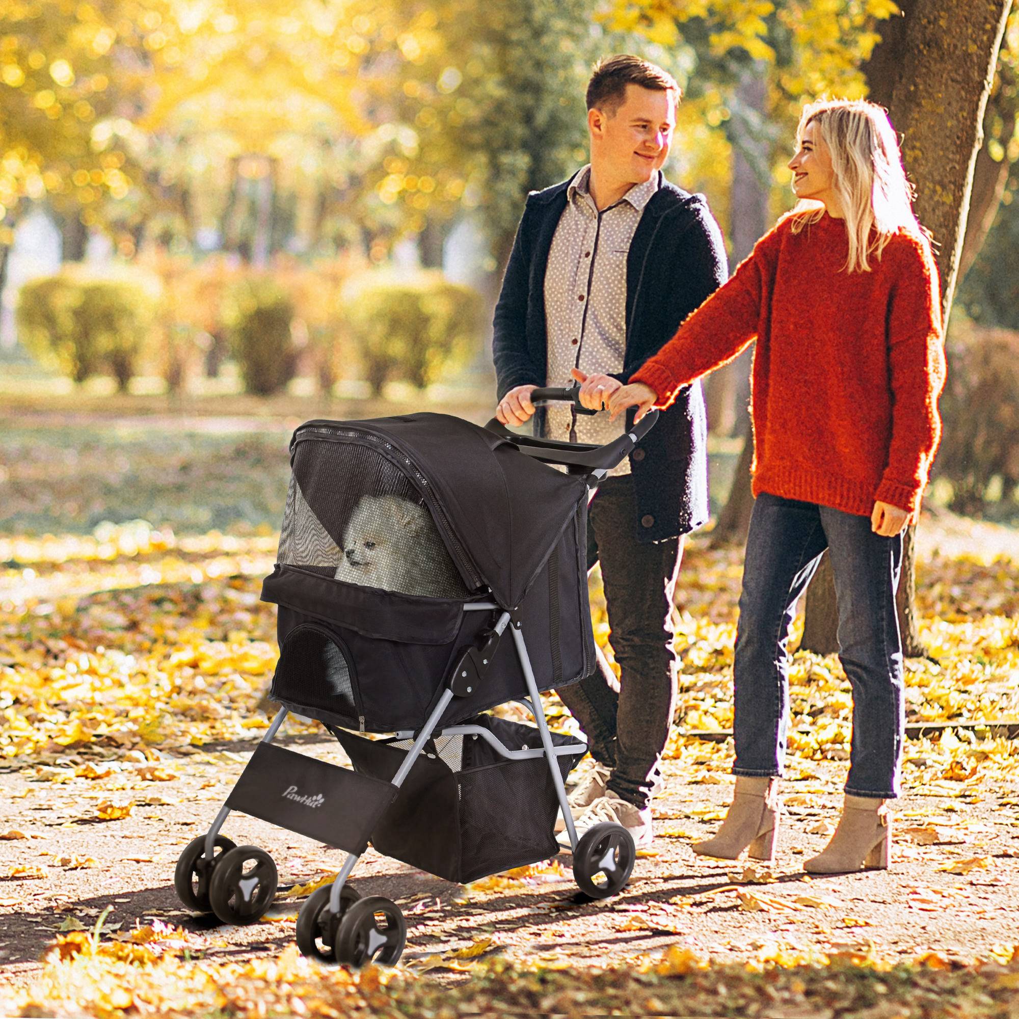 Poussette buggy pour chiens 75L x 46l x 94H cm pliable imperméable tissu 600D Oxford 4 roues noir - Image 4