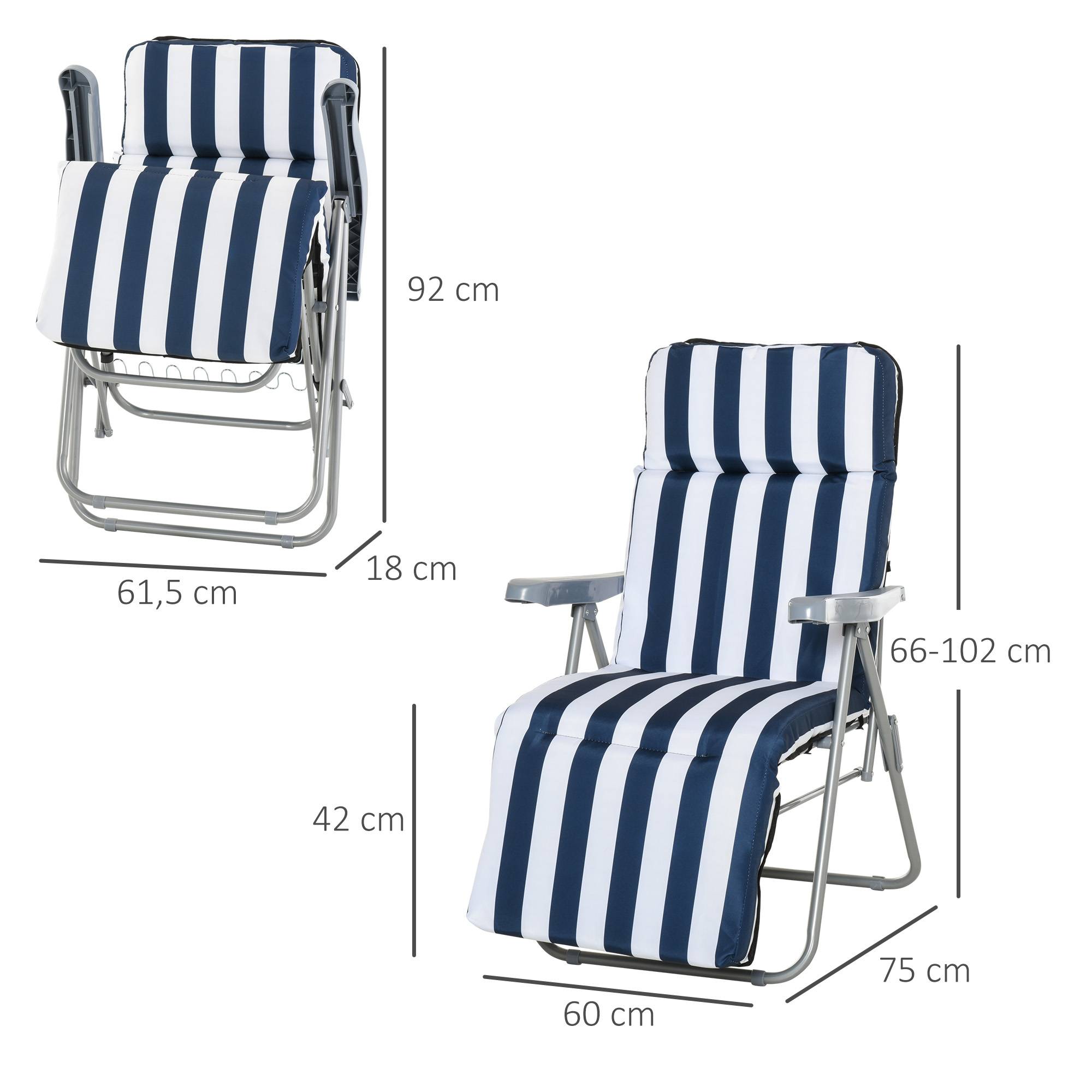 Lot de 2 Chaise Longue Bain de Soleil Adjustable Pliable avec coussin - 60x75x102cm Métal Bleu fr133 - Image 5