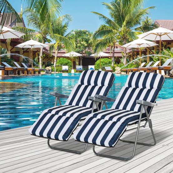 Lot de 2 Chaise Longue Bain de Soleil Adjustable Pliable avec coussin - 60x75x102cm Métal Bleu fr133 - Image 3