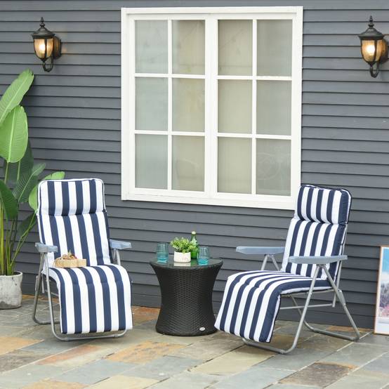 Lot de 2 Chaise Longue Bain de Soleil Adjustable Pliable avec coussin - 60x75x102cm Métal Bleu fr133 - Image 4