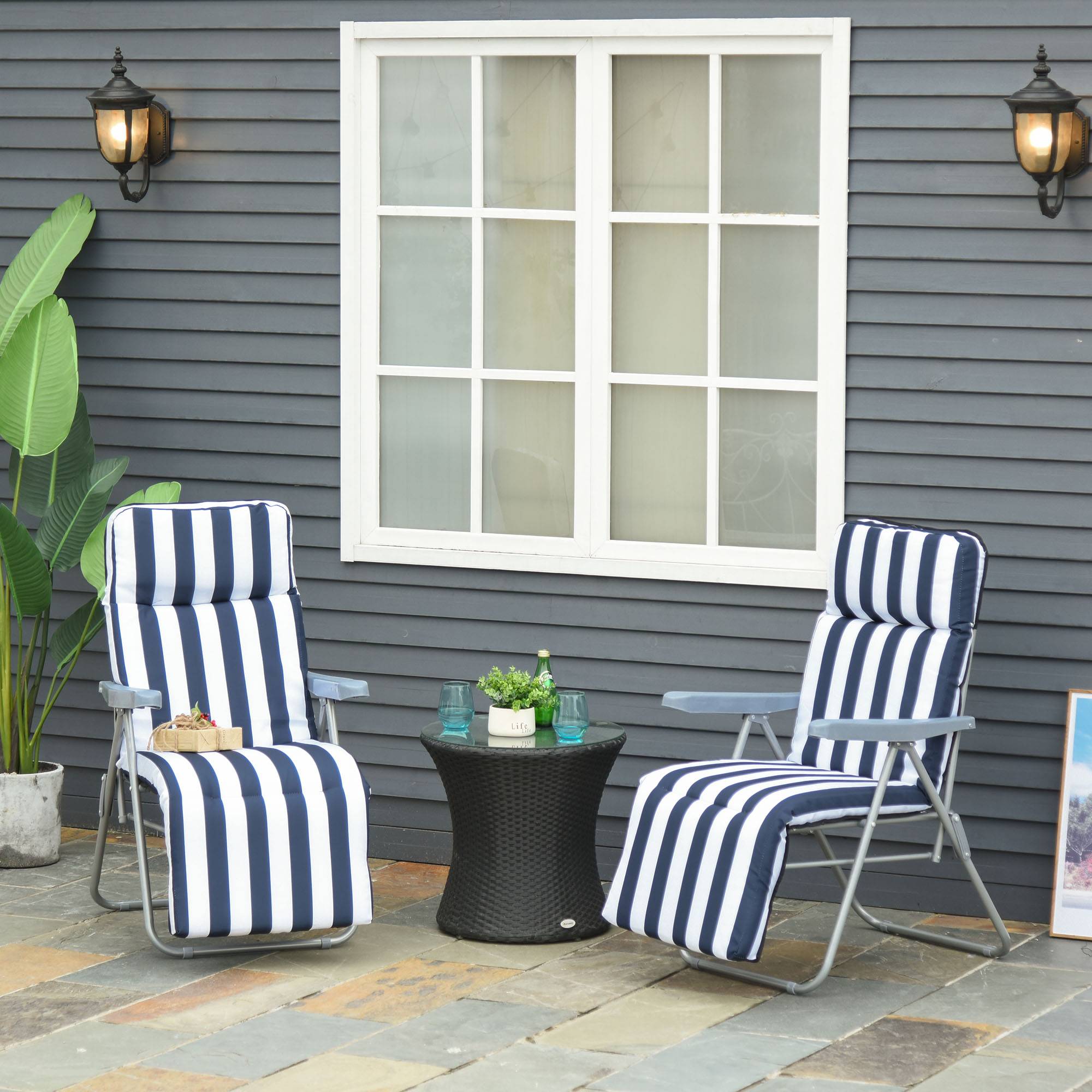 Lot de 2 Chaise Longue Bain de Soleil Adjustable Pliable avec coussin - 60x75x102cm Métal Bleu fr133 - Image 4