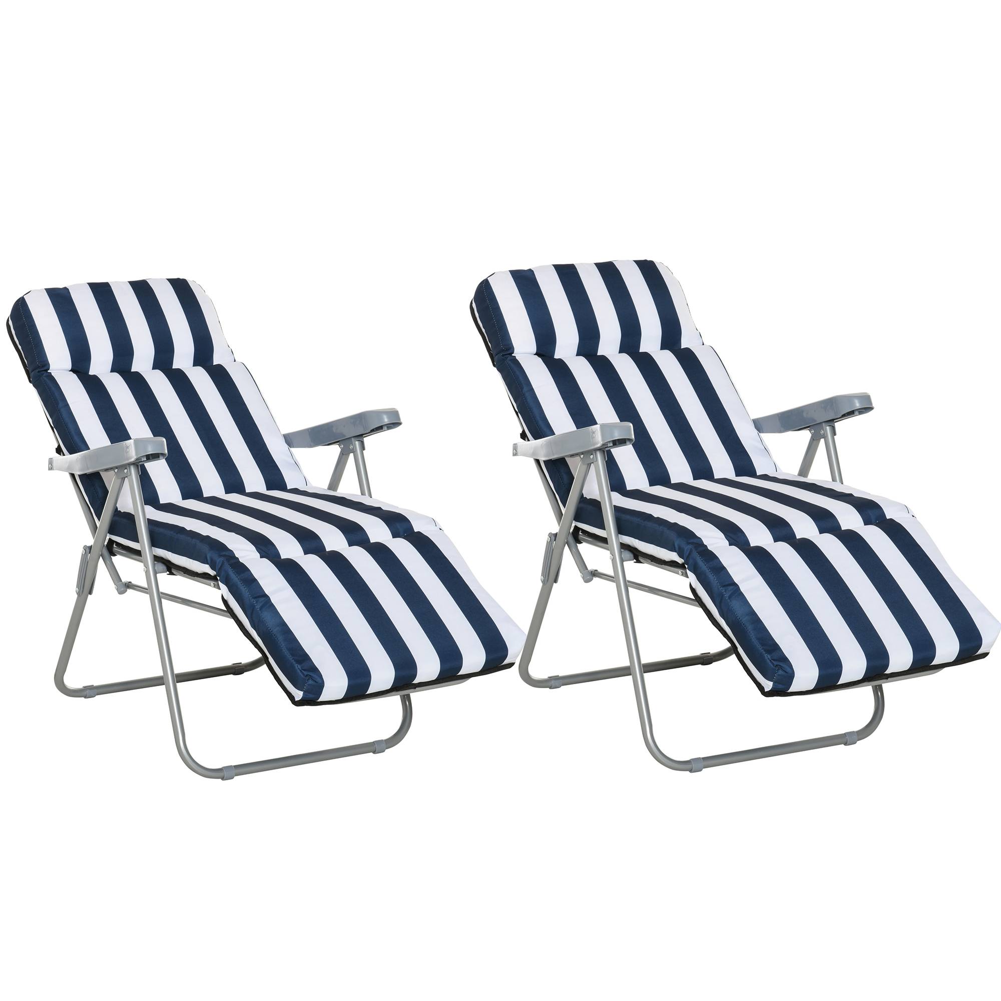 Lot de 2 Chaise Longue Bain de Soleil Adjustable Pliable avec coussin - 60x75x102cm Métal Bleu fr133 - Image 1