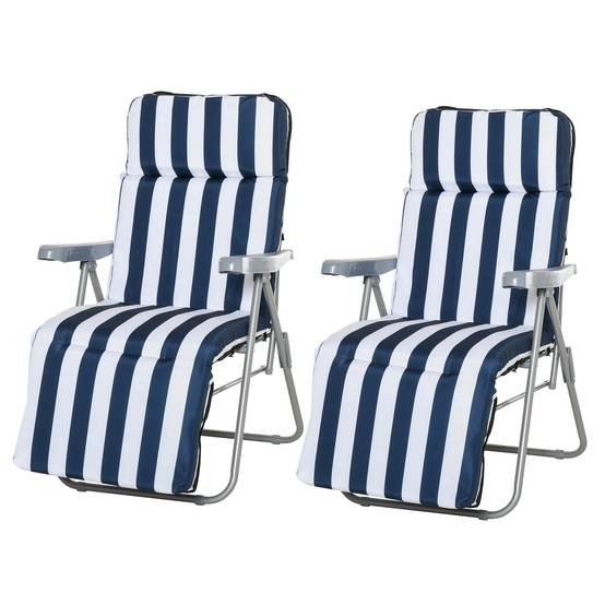 Lot de 2 Chaise Longue Bain de Soleil Adjustable Pliable avec coussin - 60x75x102cm Métal Bleu fr133 - Image 2