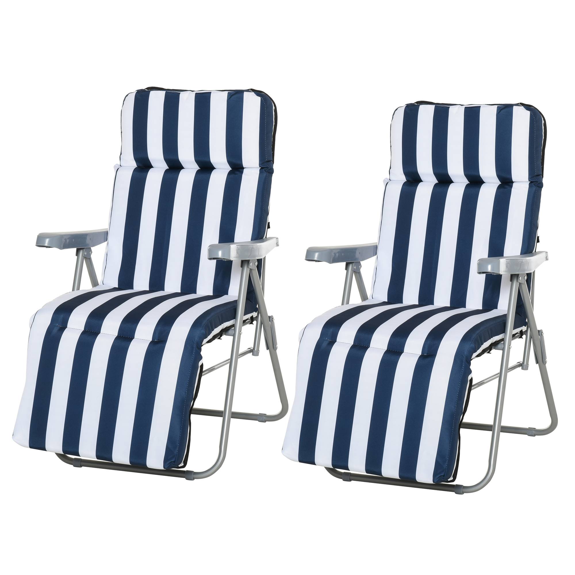 Lot de 2 Chaise Longue Bain de Soleil Adjustable Pliable avec coussin - 60x75x102cm Métal Bleu fr133 - Image 2