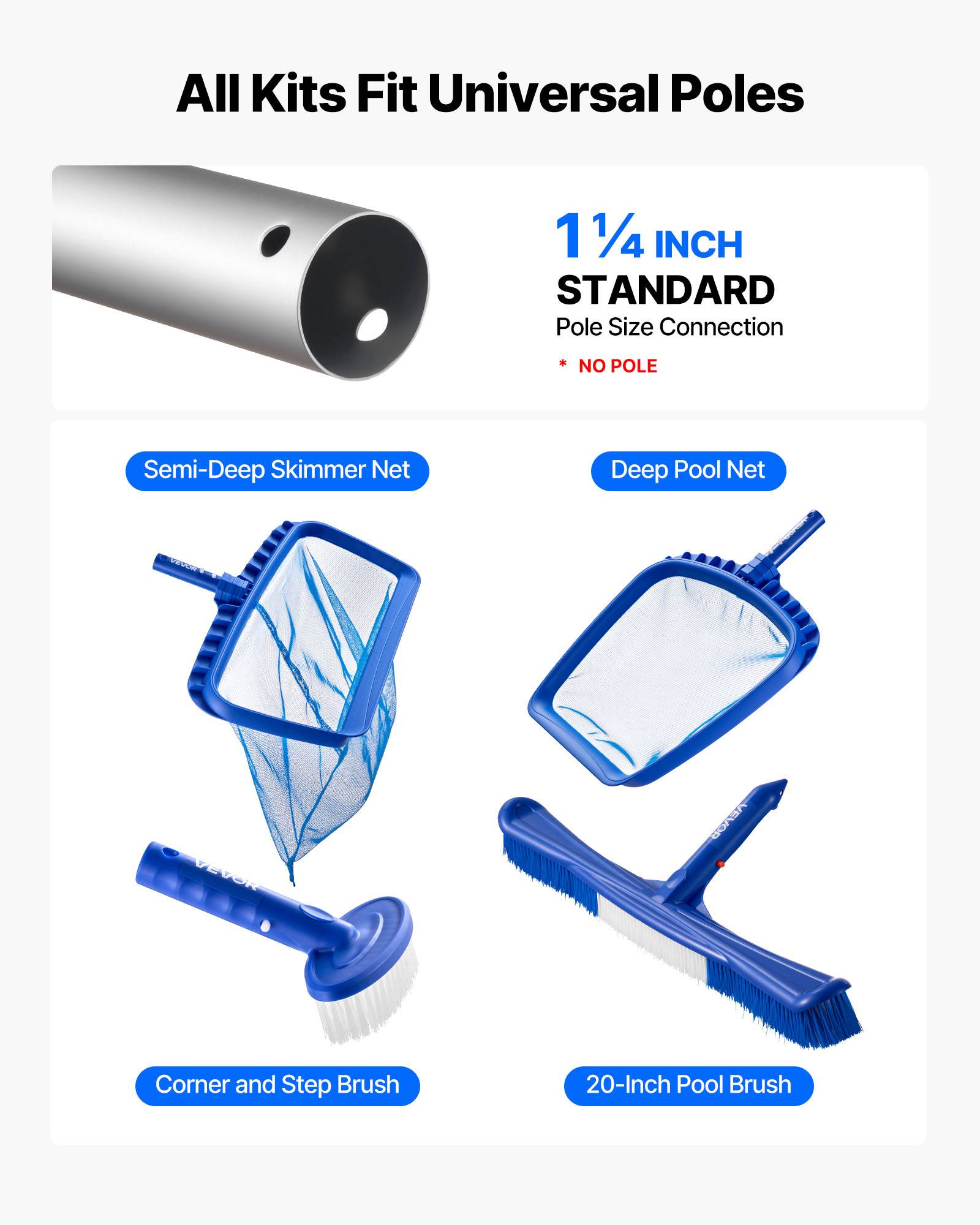Vevor - VEVOR Kit de nettoyage de piscine 2 têtes de brosse et 2 épuisettes de piscine - Image 2