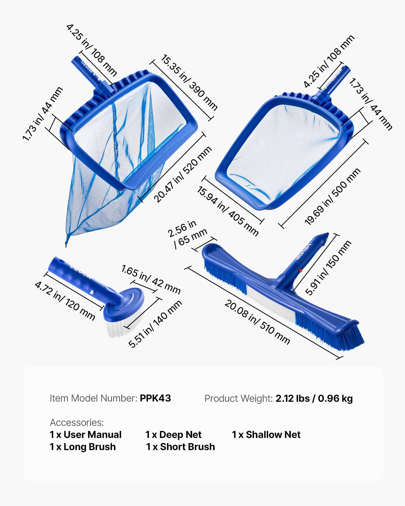 Vevor - VEVOR Kit de nettoyage de piscine 2 têtes de brosse et 2 épuisettes de piscine - Image 7