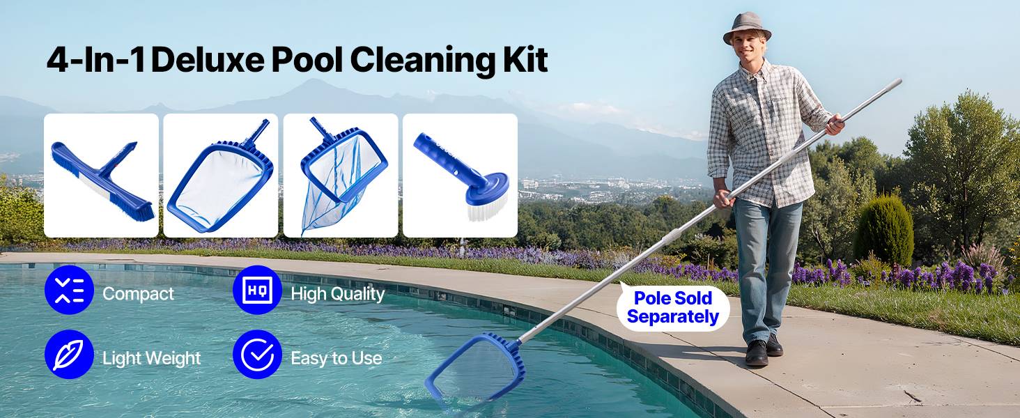 Vevor - VEVOR Kit de nettoyage de piscine 2 têtes de brosse et 2 épuisettes de piscine - Image 9