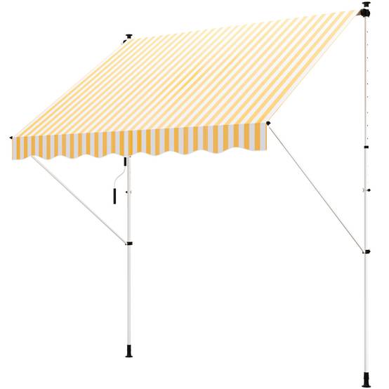 Store Banne Manuel Rétractable 3 x 1,5 m, Sans Perçage, Hauteur et Inclinaison Réglables, Aluminium et Polyester Anti-UV, Orange Rayé Blanc - Image 2