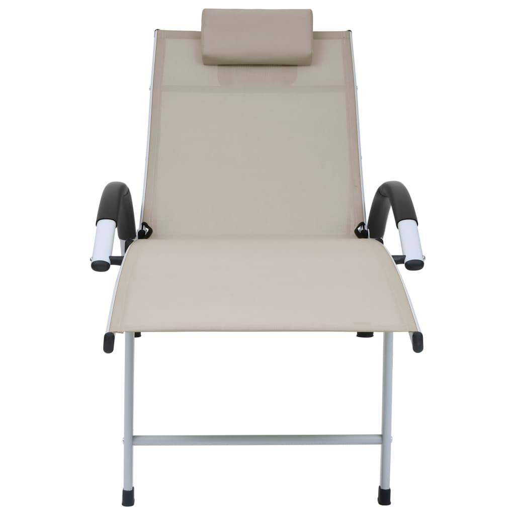 Helloshop26 - Transat chaise longue bain de soleil lit de jardin terrasse meuble d'extérieur aluminium textilène crème - Image 5