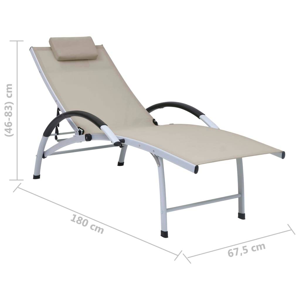 Helloshop26 - Transat chaise longue bain de soleil lit de jardin terrasse meuble d'extérieur aluminium textilène crème - Image 7