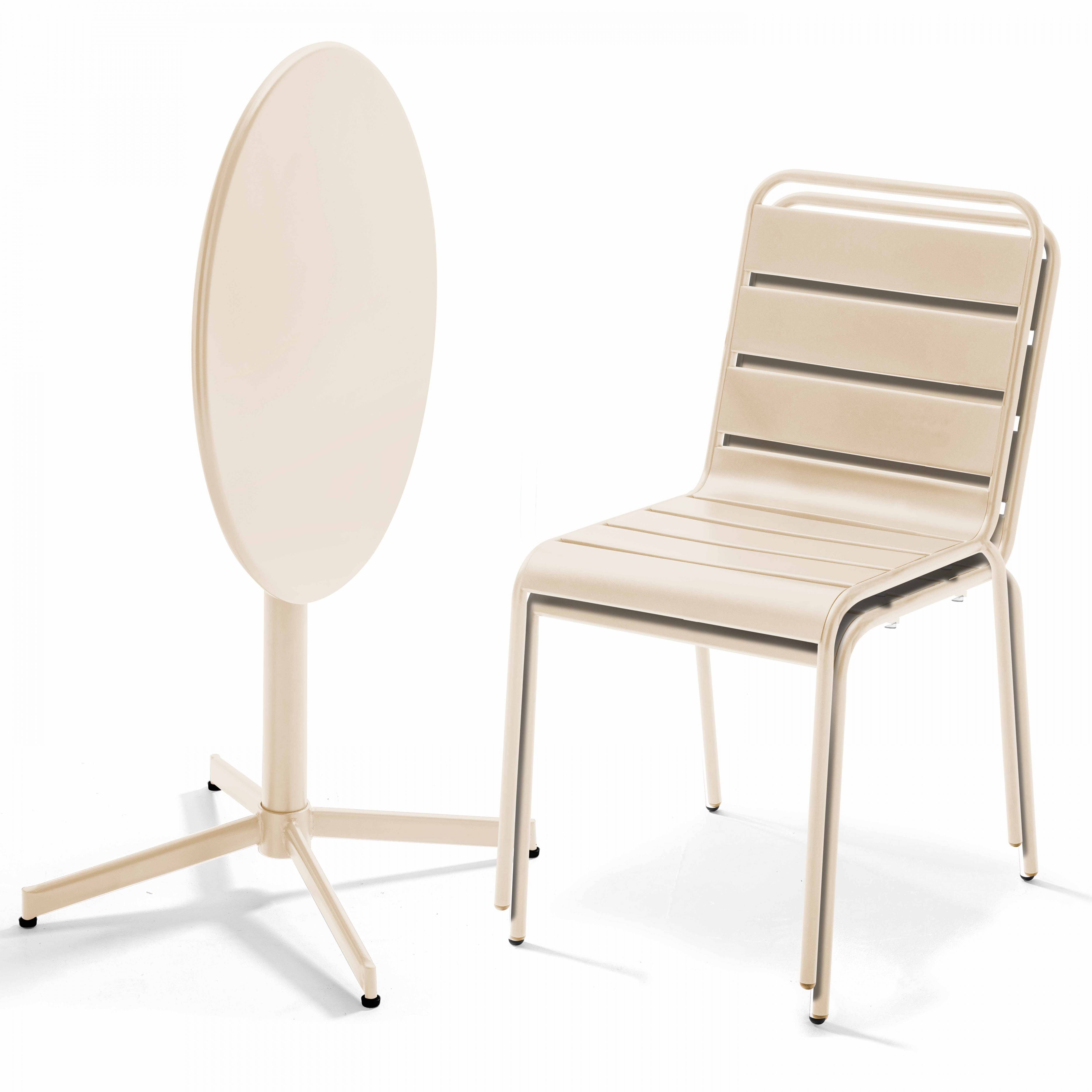 Oviala - Ensemble table de jardin ronde et 2 chaises métal ivoire Palavas - Oviala - Image 3