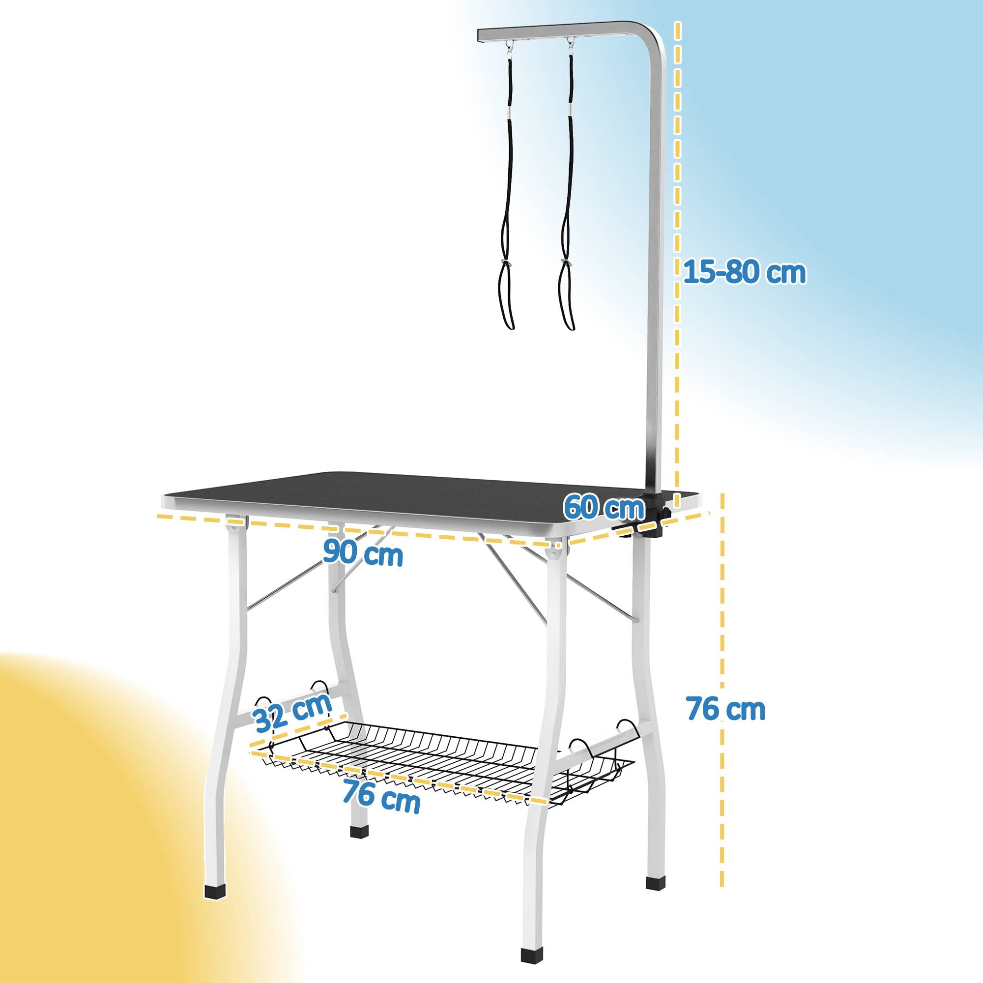 Sans Marque - Table de toilettage pour chien pliante plateau antidérapant en caoutchouc avec 2 sangles 90 x 60 x 76 cm noir - Image 5