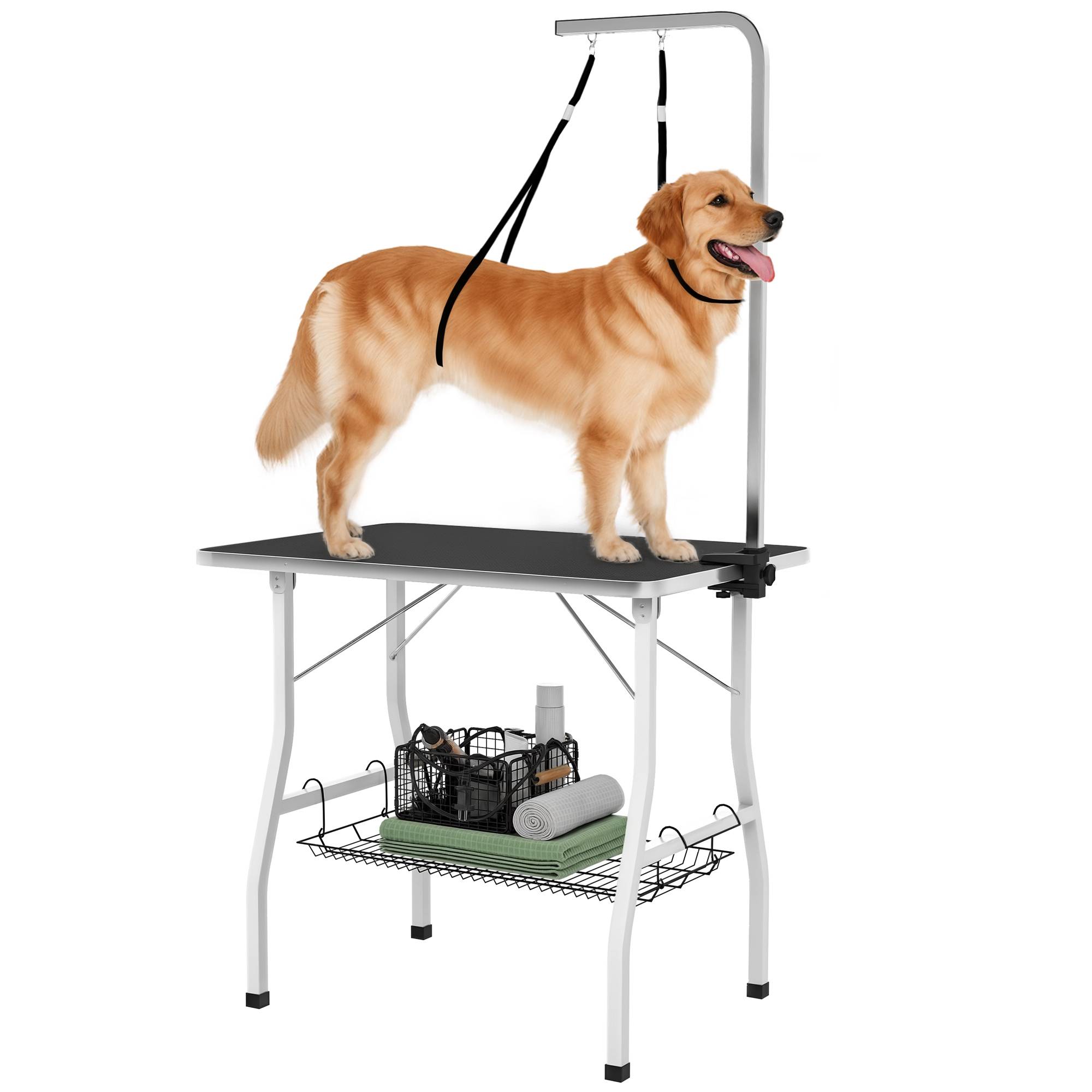Sans Marque - Table de toilettage pour chien pliante plateau antidérapant en caoutchouc avec 2 sangles 90 x 60 x 76 cm noir - Image 1
