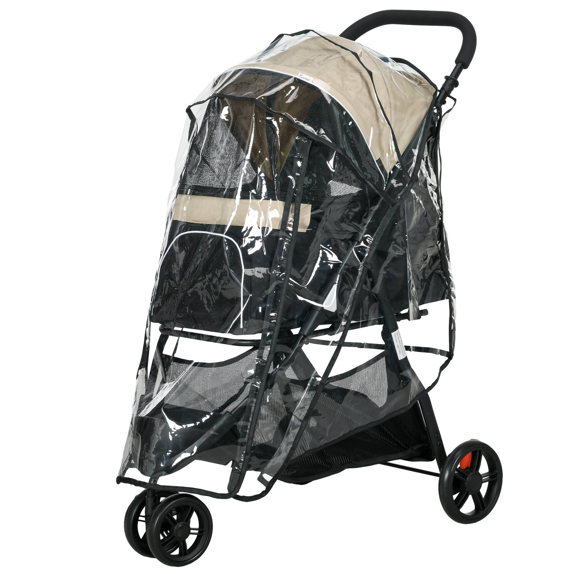 Chariot pour chien et chat pliable avec toit de pluie, tissu polyester, kaki 80.5 x 51.5 x 100 cm - PANGIVO - Image 1