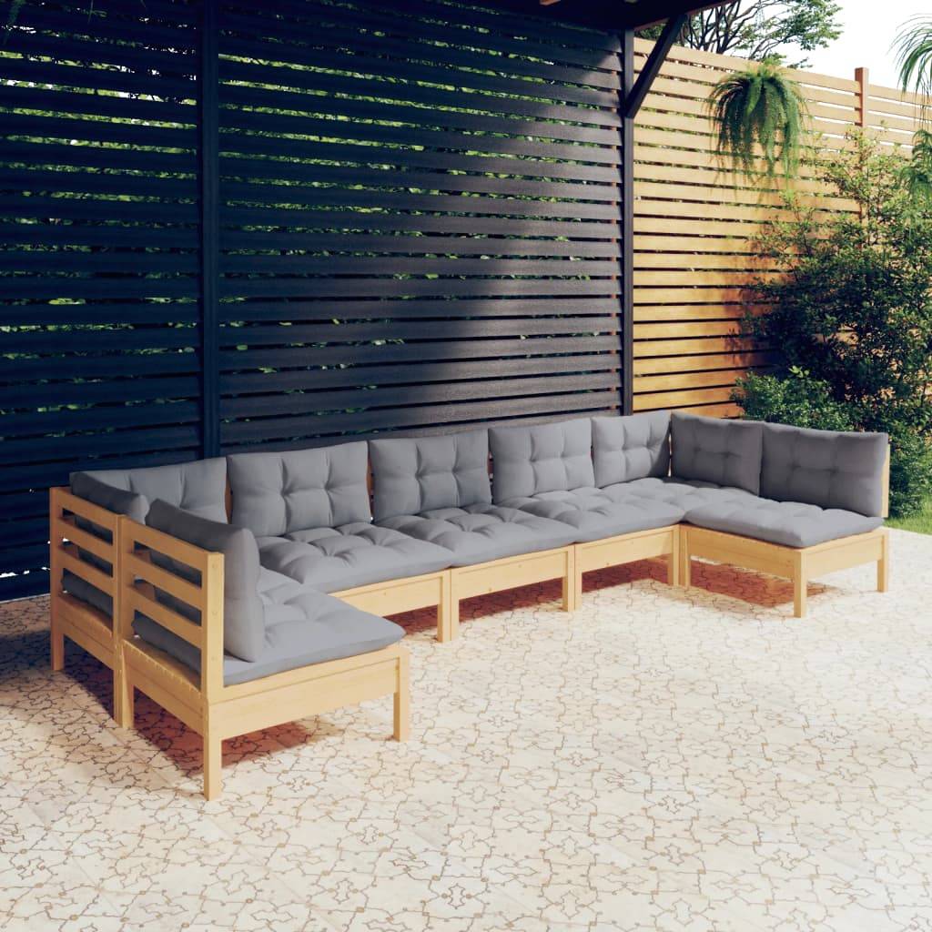 Prolenta Premium - Salon complet 7 places bois de pin et tissu (100 % polyester) gris 63,5 x 63,5 x 62,5 cm - Prolent - Image 2
