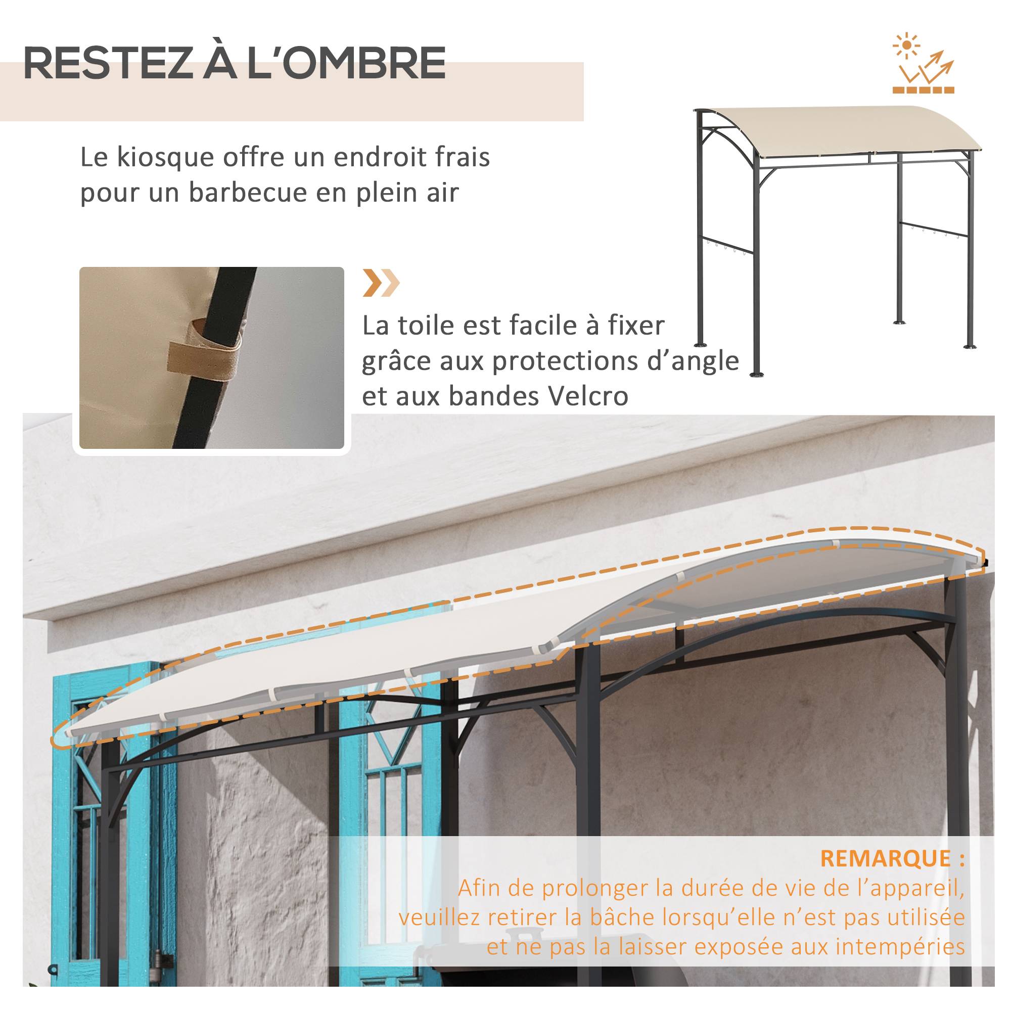 Abri pour Barbecue, Tonnelle de Jardin 215 x 150 x 220 cm en Métal avec Crochets pour Terrasse, Jardin, Cour, Beige - Image 6