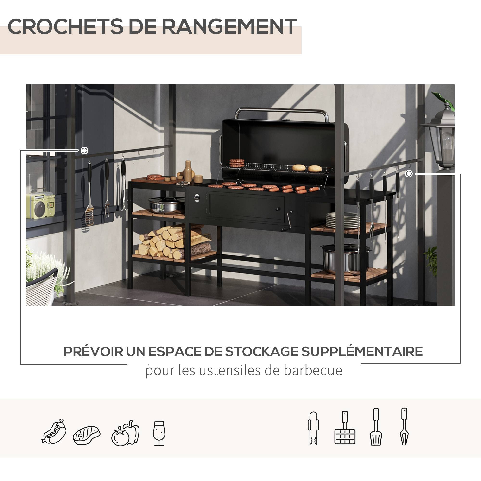 Abri pour Barbecue, Tonnelle de Jardin 215 x 150 x 220 cm en Métal avec Crochets pour Terrasse, Jardin, Cour, Beige - Image 7