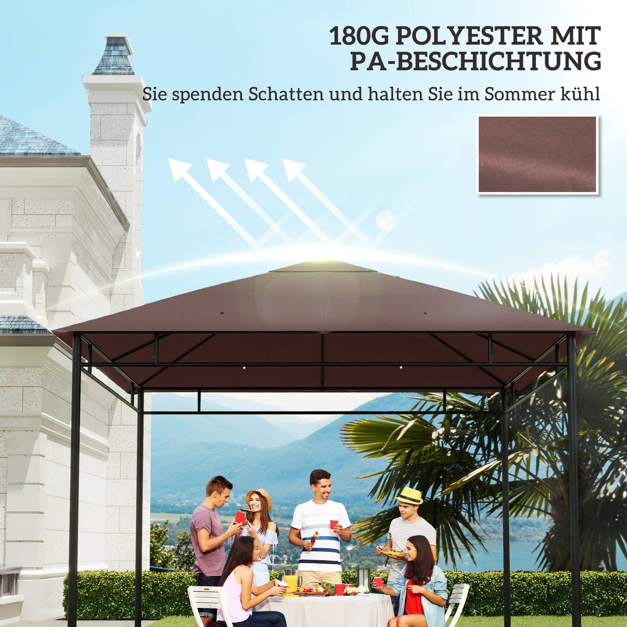 Toit remplacement pavillon jardin polyester 2,98x2,98 m café - Image 8