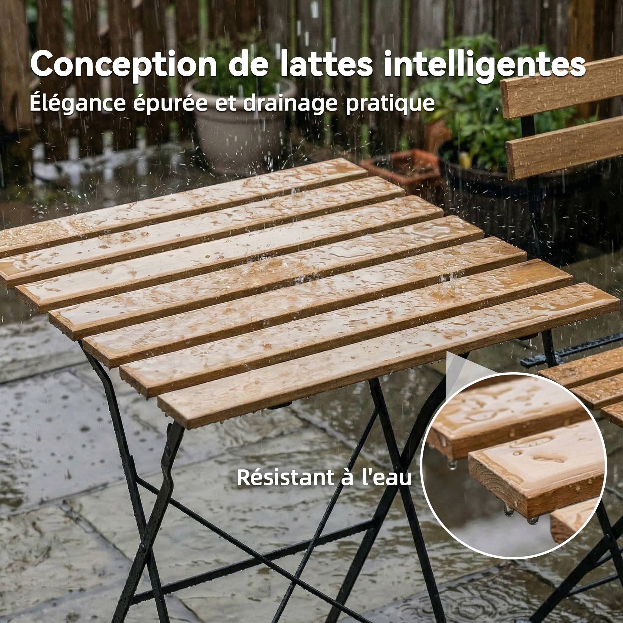 Ensemble de Salon de Jardin Bistrot 3 Pièces, 2 Chaises Pliantes, Table Carrée en Bois d'Acacia, 55x55x71cm, Naturel - Image 9