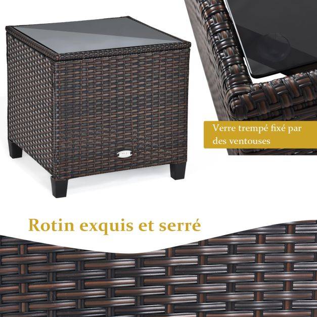Helloshop26 - Salon de jardin en rotin pe 3 pièces 2 places avec coussins lavables 1 table en verre trempé marron - Image 5