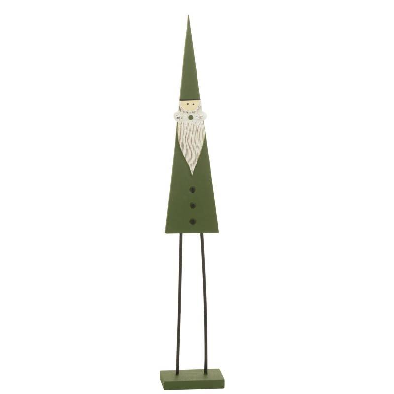 Père Noël sur pied en bois vert 21x9x92 cm - J-Line - Image 1