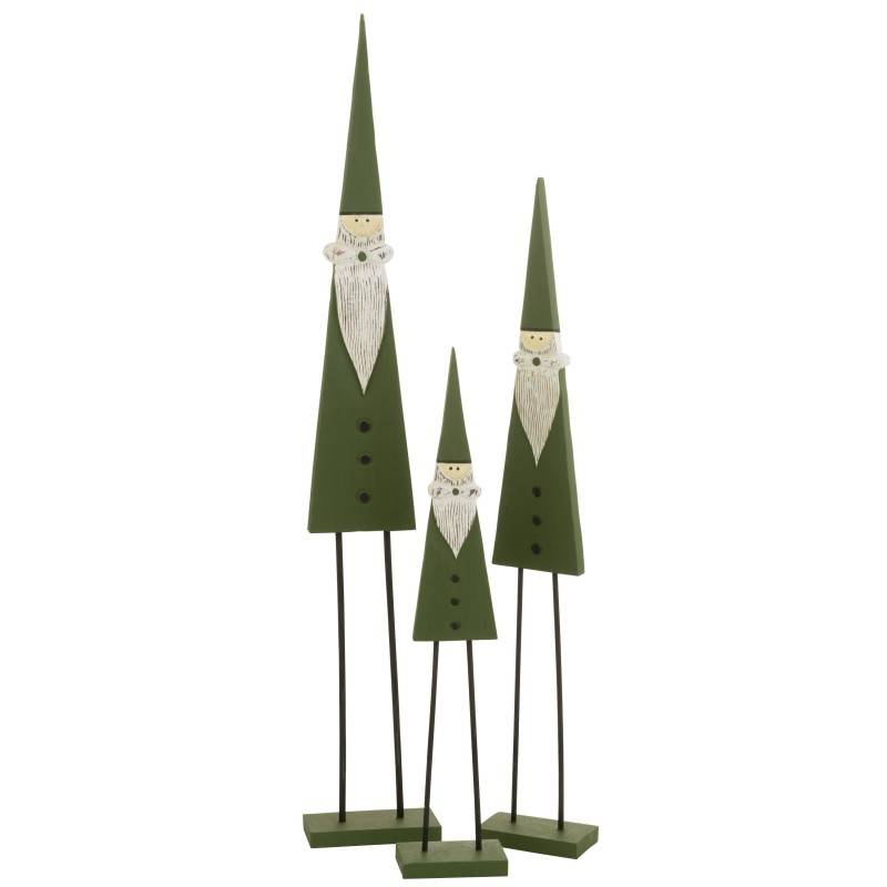 Père Noël sur pied en bois vert 21x9x92 cm - J-Line - Image 2