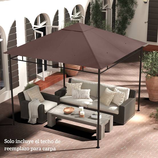 Toile de Rechange 3x3 m pour Tonnelle de Jardin Polyester Anti-UV avec Aération Couleur Café - ComfortXL Outdoor Living - Image 4