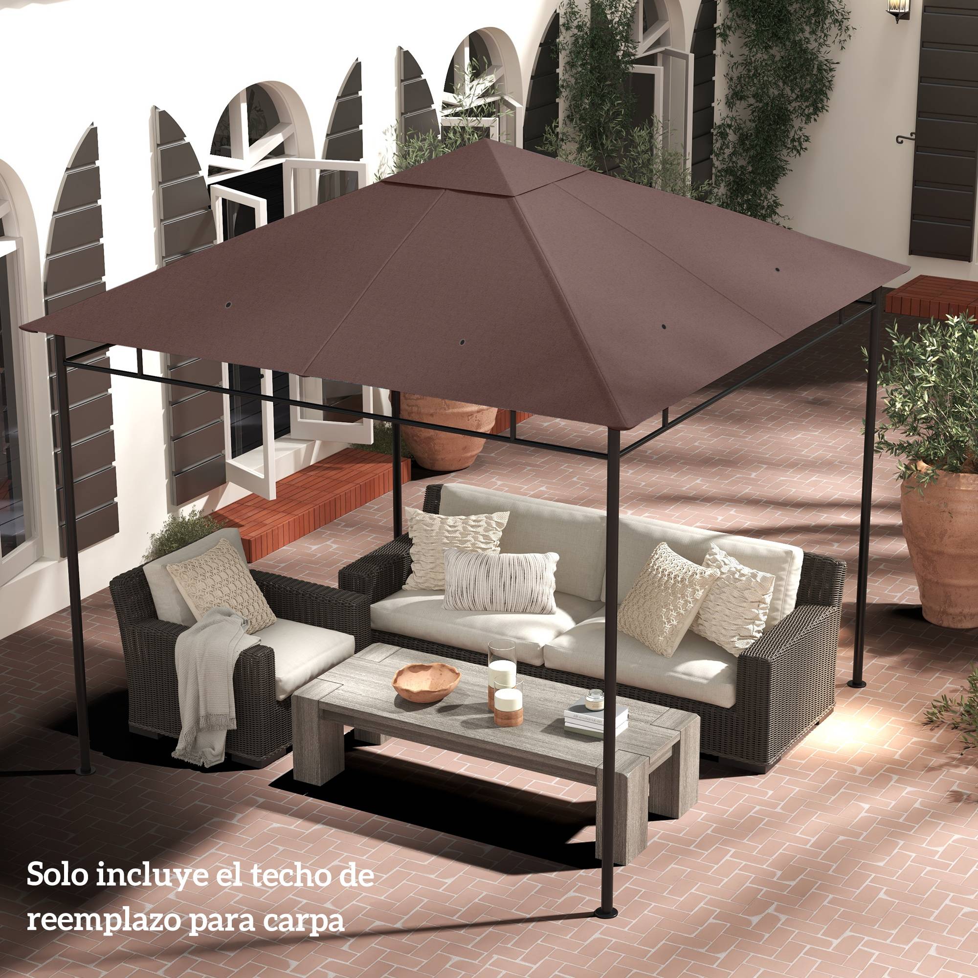 Toile de Rechange 3x3 m pour Tonnelle de Jardin Polyester Anti-UV avec Aération Couleur Café - ComfortXL Outdoor Living - Image 4