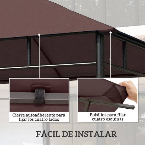 Toile de Rechange 3x3 m pour Tonnelle de Jardin Polyester Anti-UV avec Aération Couleur Café - ComfortXL Outdoor Living - Image 7
