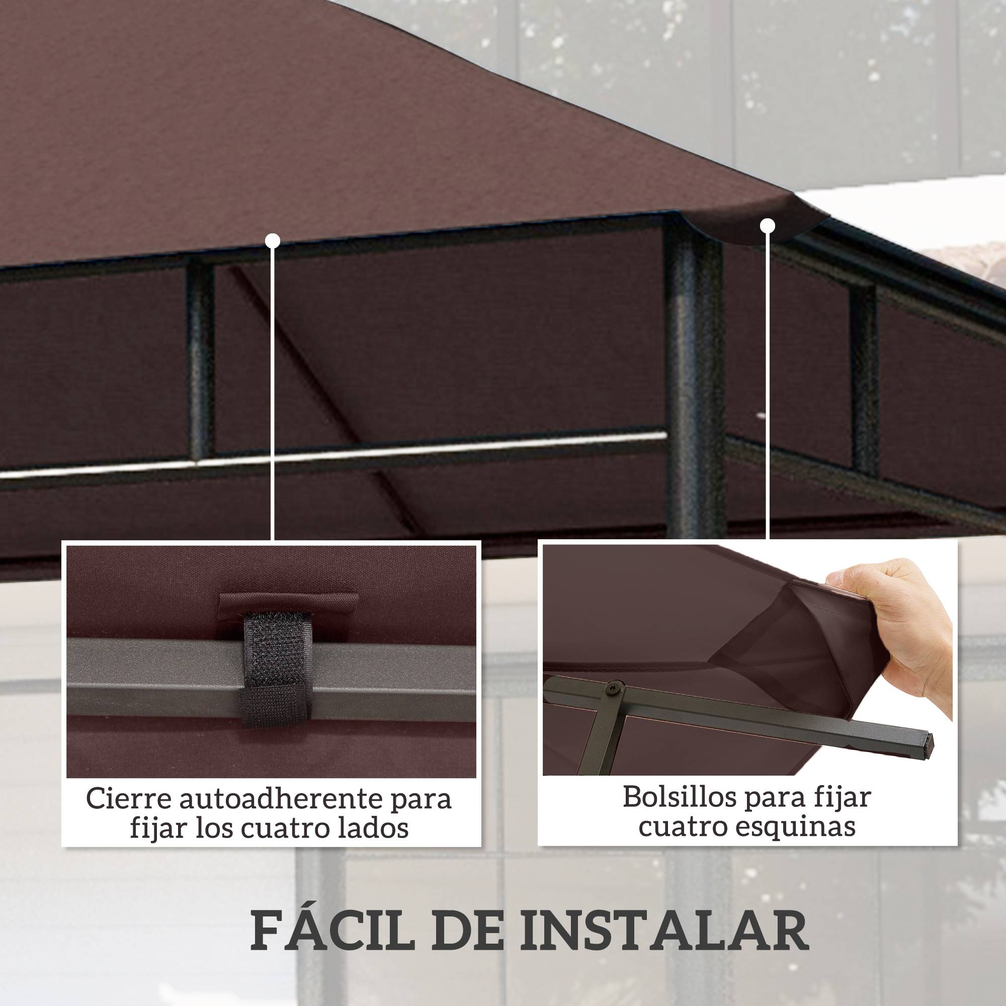 Toile de Rechange 3x3 m pour Tonnelle de Jardin Polyester Anti-UV avec Aération Couleur Café - ComfortXL Outdoor Living - Image 7