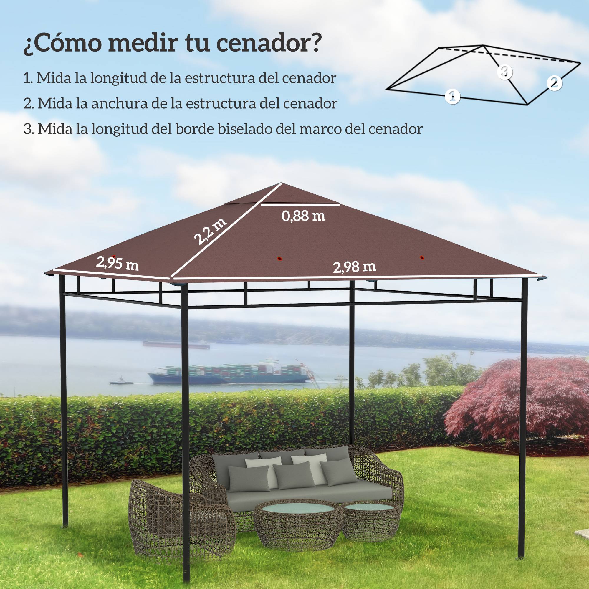 Toile de Rechange 3x3 m pour Tonnelle de Jardin Polyester Anti-UV avec Aération Couleur Café - ComfortXL Outdoor Living - Image 5