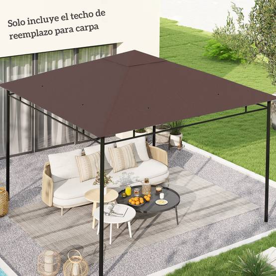 Toile de Rechange 3x3 m pour Tonnelle de Jardin Polyester Anti-UV avec Aération Couleur Café - ComfortXL Outdoor Living - Image 3