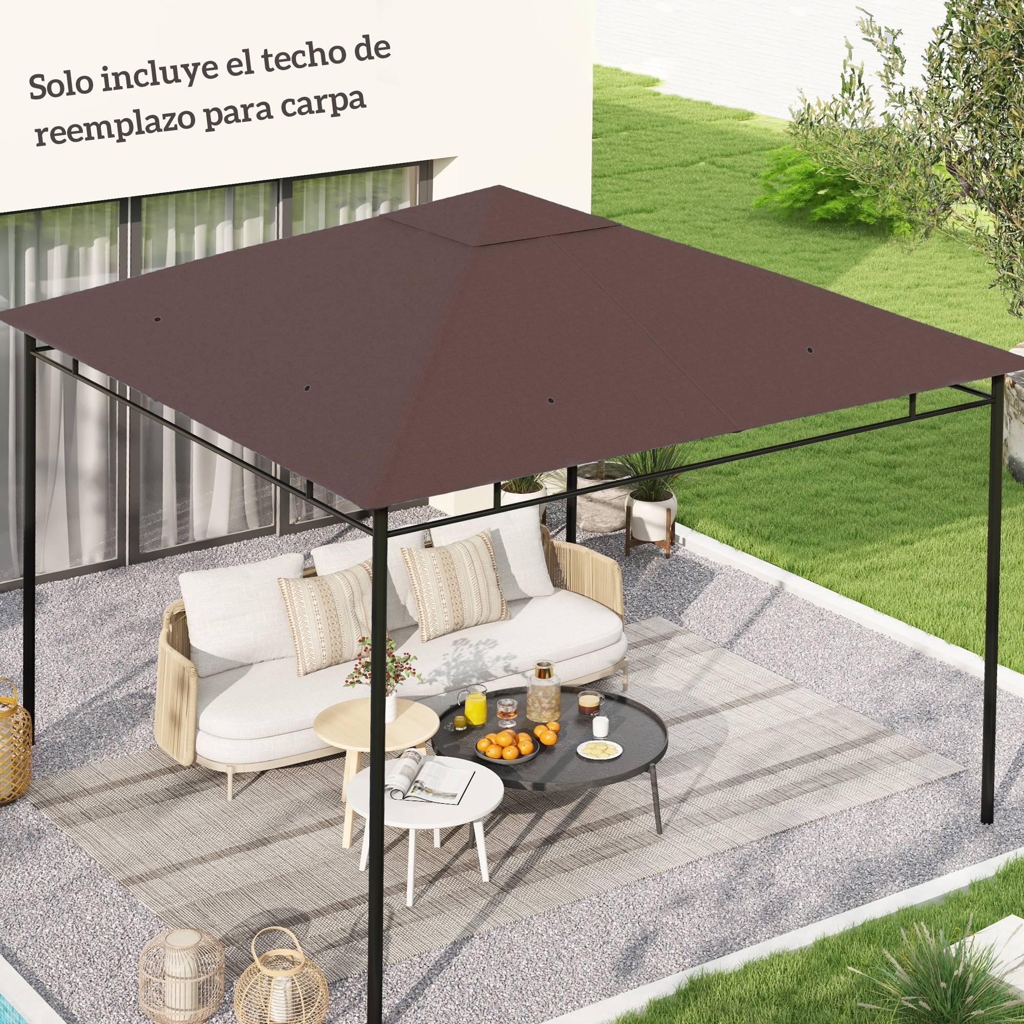 Toile de Rechange 3x3 m pour Tonnelle de Jardin Polyester Anti-UV avec Aération Couleur Café - ComfortXL Outdoor Living - Image 3