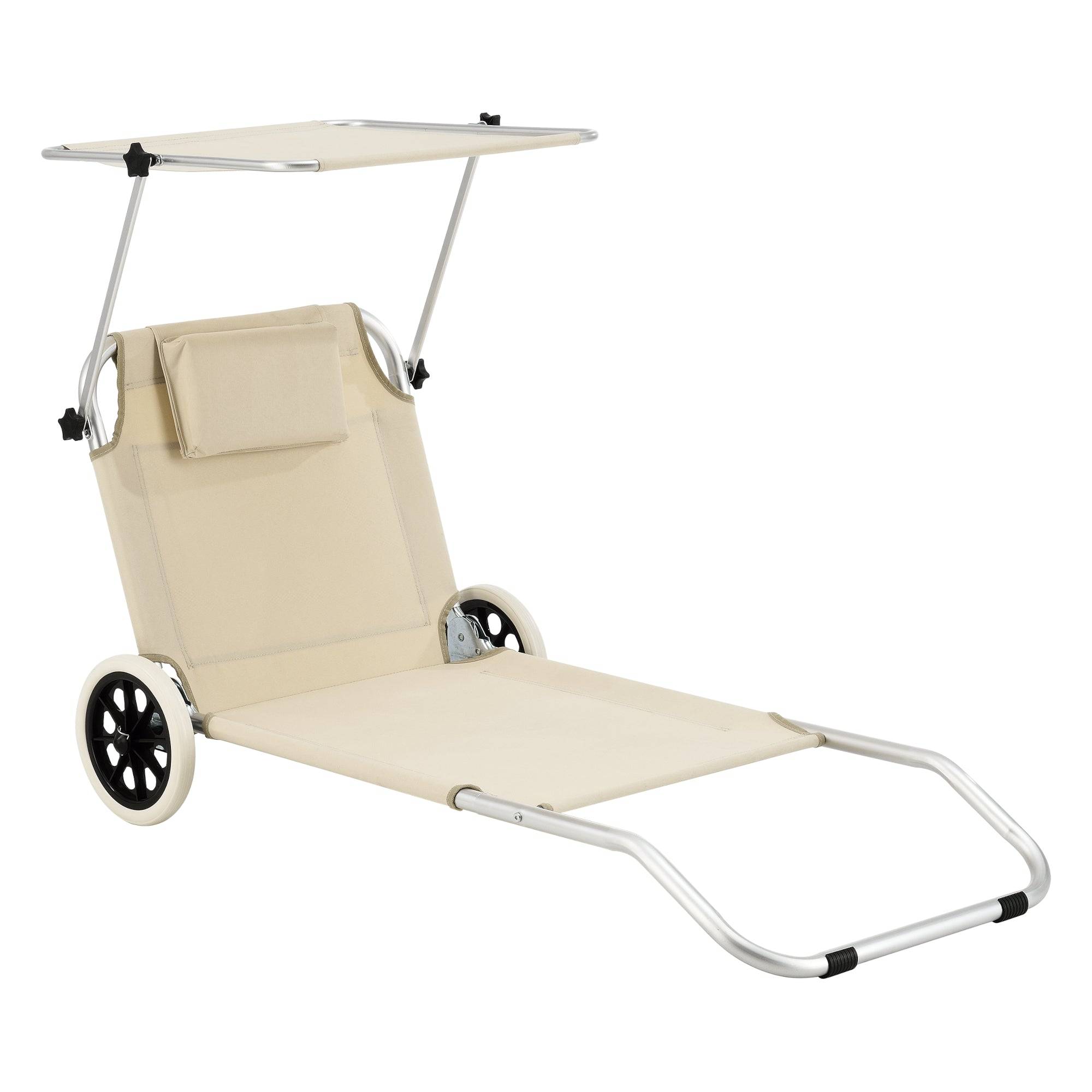 Helloshop26 - Transat bain de soleil à roulettes aluminium polyester argenté mat beige - Image 1