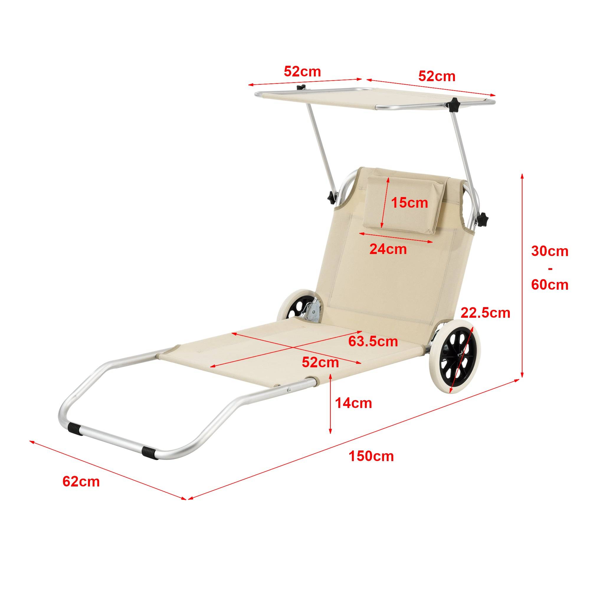 Helloshop26 - Transat bain de soleil à roulettes aluminium polyester argenté mat beige - Image 2