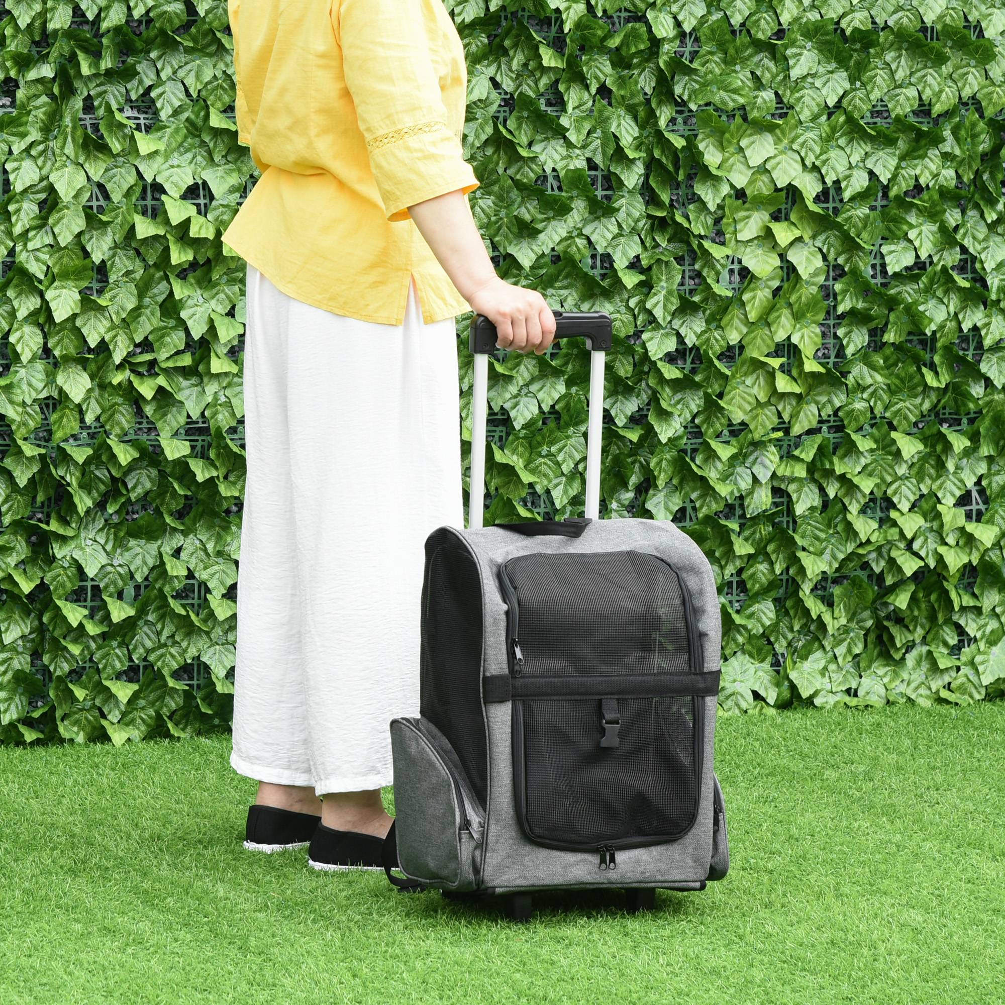 Sac à dos à roulettes pour chien chat Tissu Oxford Acier 2 en 1 42x25x55 cm Gris - ComfortXL Outdoor Living - Image 4