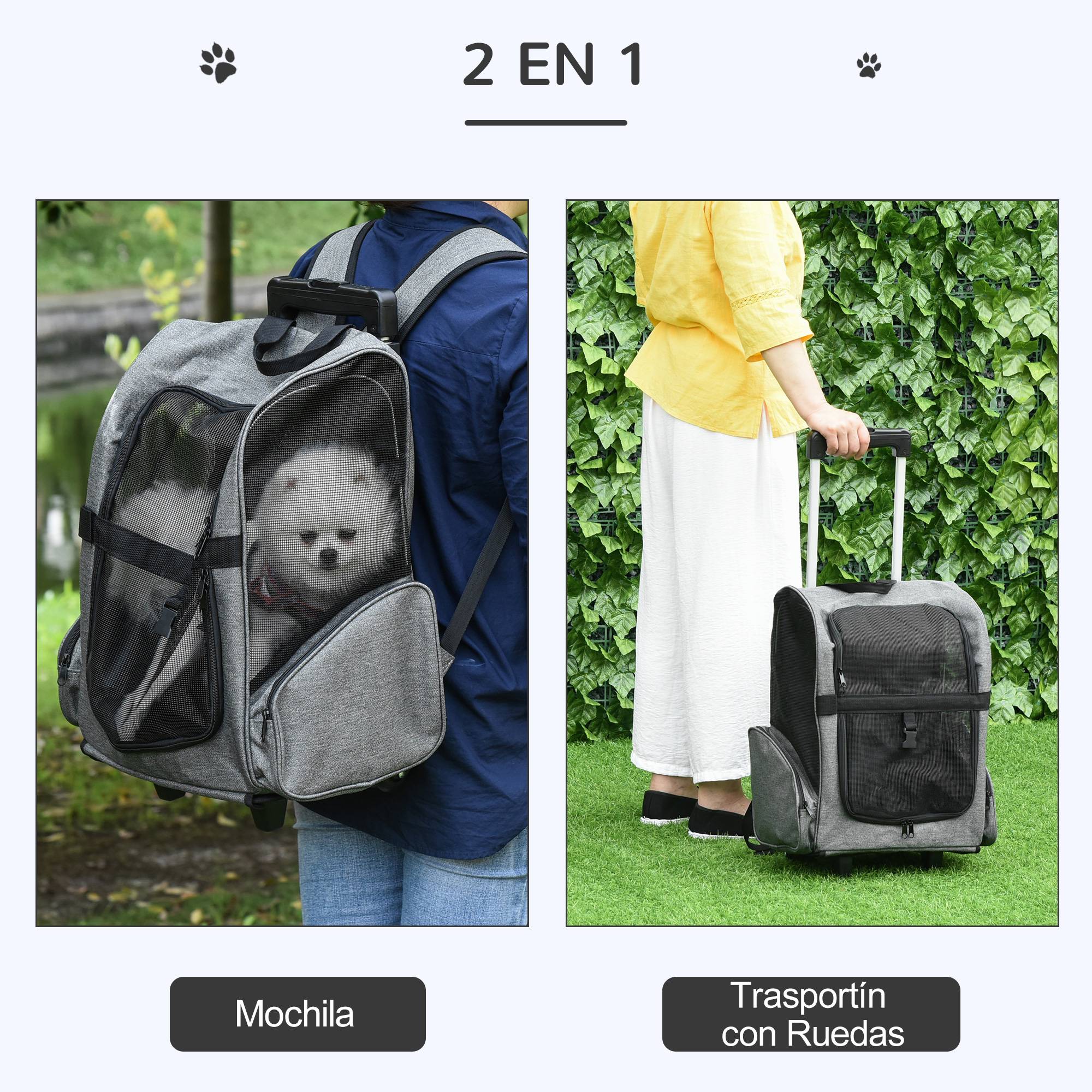 Sac à dos à roulettes pour chien chat Tissu Oxford Acier 2 en 1 42x25x55 cm Gris - ComfortXL Outdoor Living - Image 6