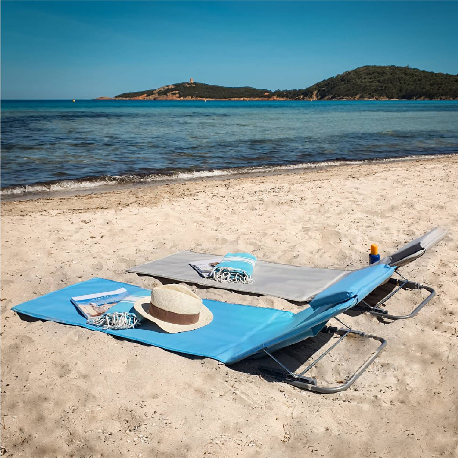 Linxor - Matelas, transat, tapis de plage avec dossier inclinable et sac de transport - Beige - Linxor - Image 7