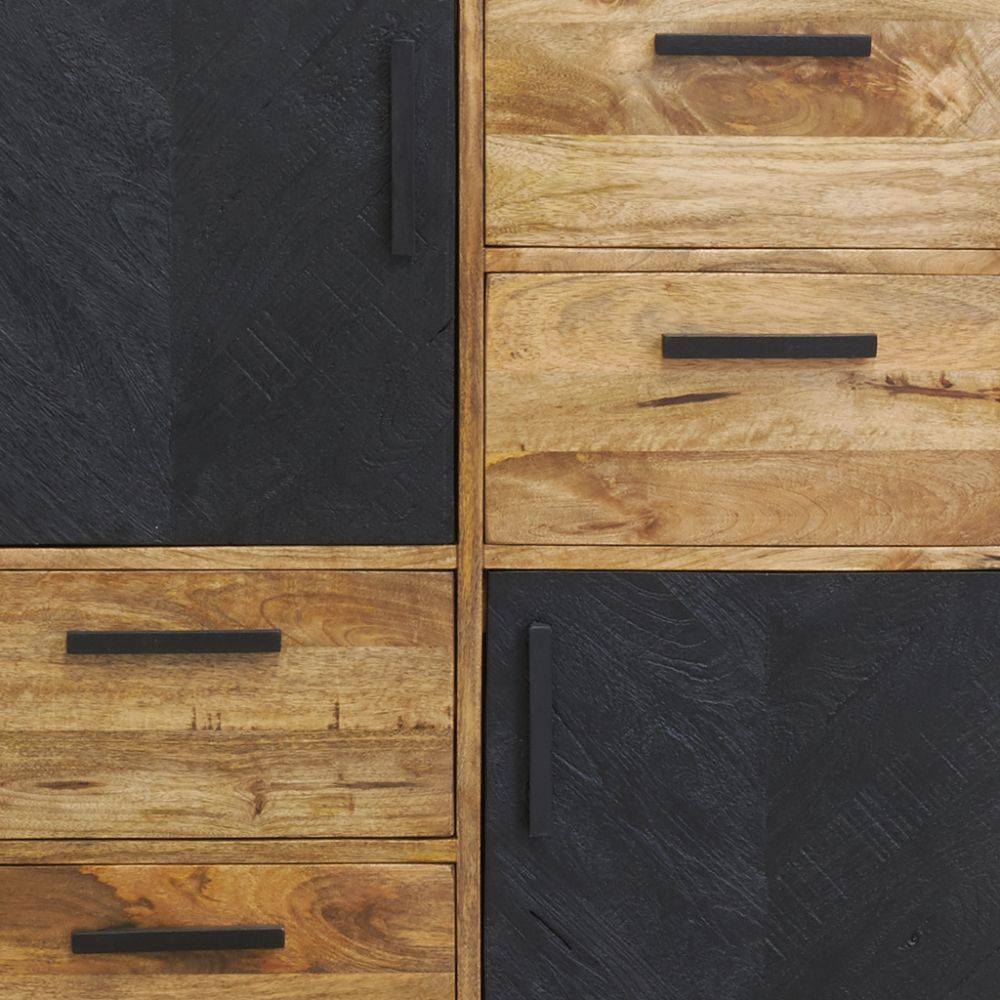 Aubry Gaspard - Commode en manguier naturel et teinté noir Damier 2 portes + 4 tiroirs - Image 4