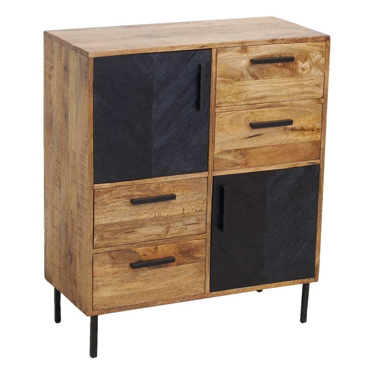 Aubry Gaspard - Commode en manguier naturel et teinté noir Damier 2 portes + 4 tiroirs - Image 1