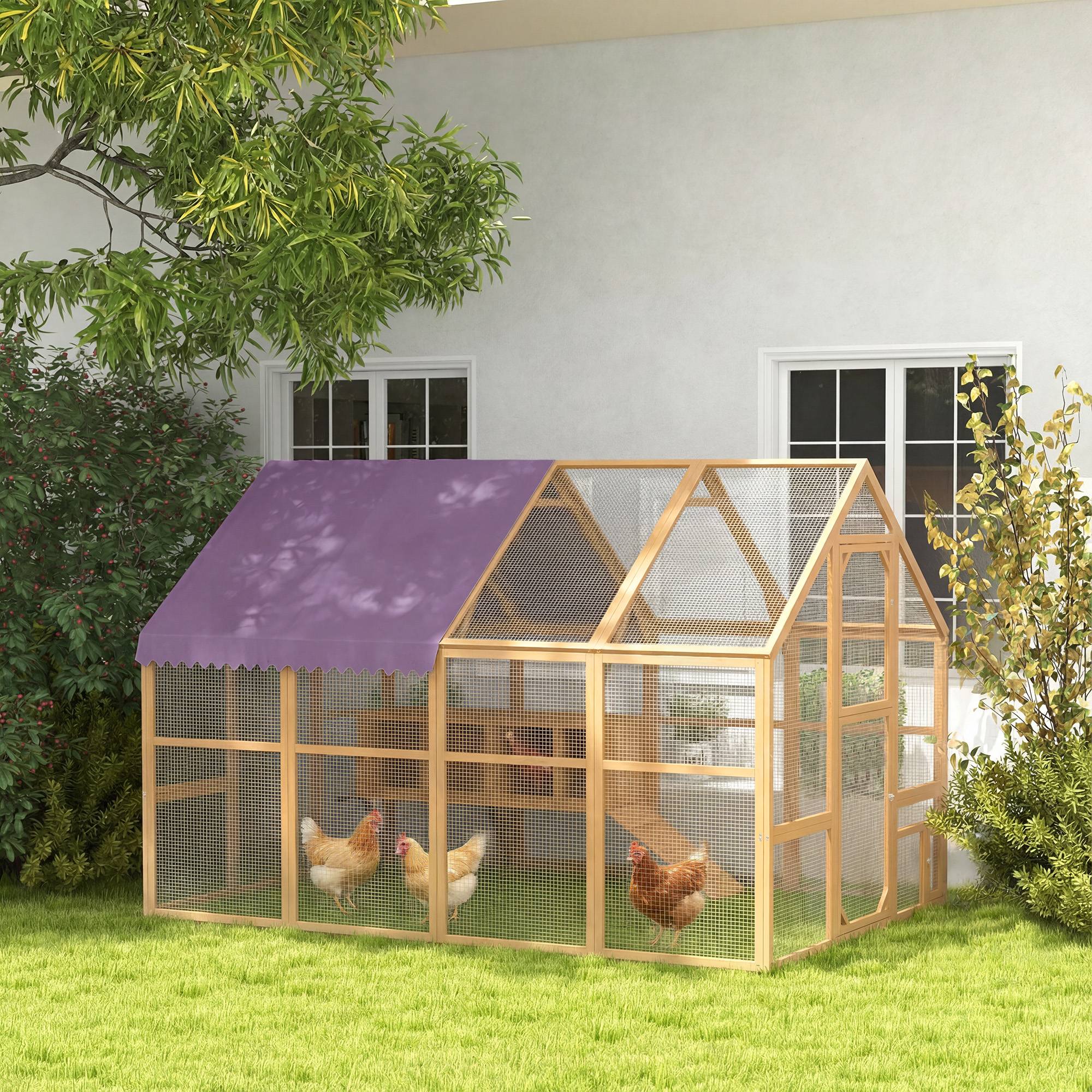 Sans Marque - Poulailler bois avec enclos, verrou, porte, 4 nichoirs, 8-12 poules, env. 2,8x1,8x1,9 m, Jaune - Image 4