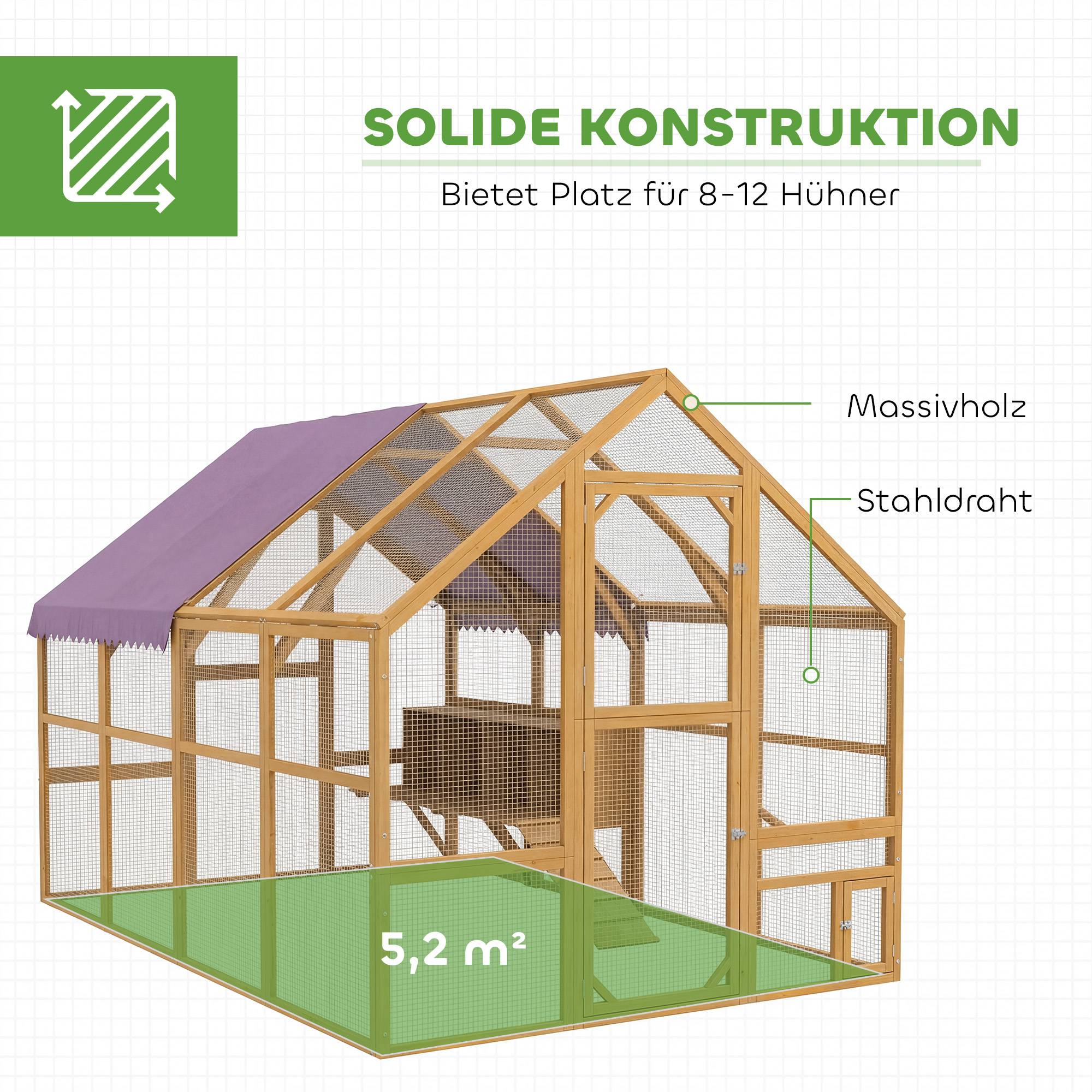 Sans Marque - Poulailler bois avec enclos, verrou, porte, 4 nichoirs, 8-12 poules, env. 2,8x1,8x1,9 m, Jaune - Image 6