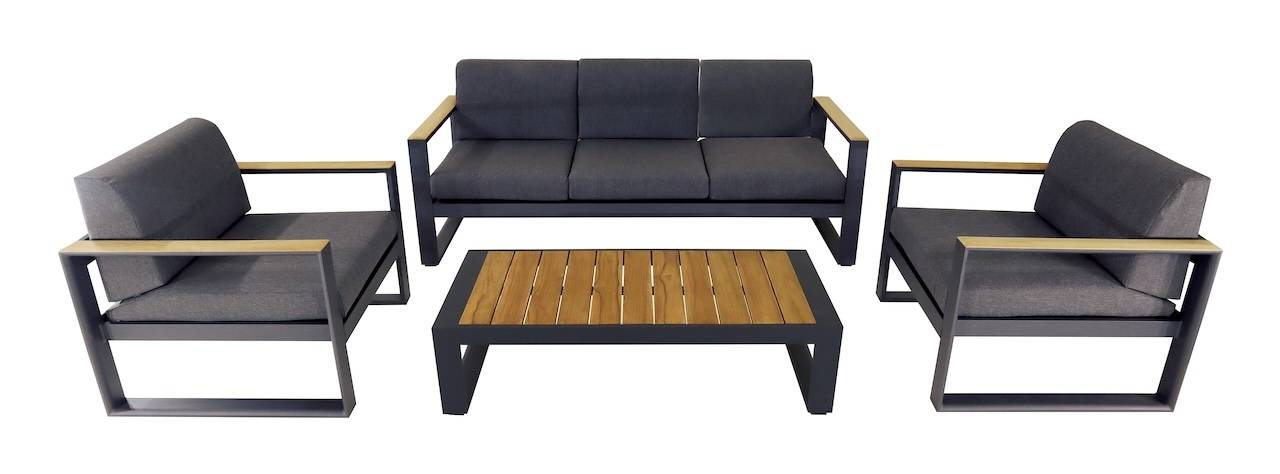 Proloisirs - Salon de jardin 4 pièces en aluminium et teck FSC avec coussins – ALEXANDER – Coloris graphite