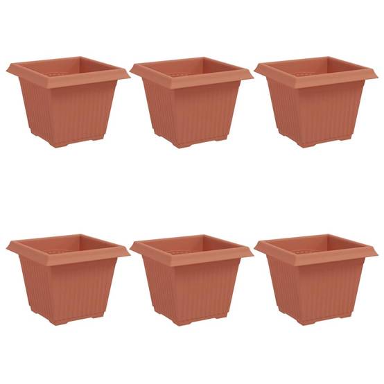 Lot de 6 Pots de Fleurs Carrés Plastique pour Jardin Terrasse avec Drainage 33x33x26 cm Rouge Brique - ComfortXL Outdoor Living - Image 2