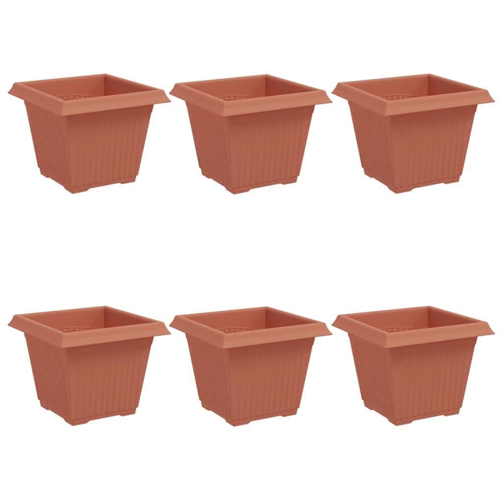 Lot de 6 Pots de Fleurs Carrés Plastique pour Jardin Terrasse avec Drainage 33x33x26 cm Rouge Brique - ComfortXL Outdoor Living - Image 2
