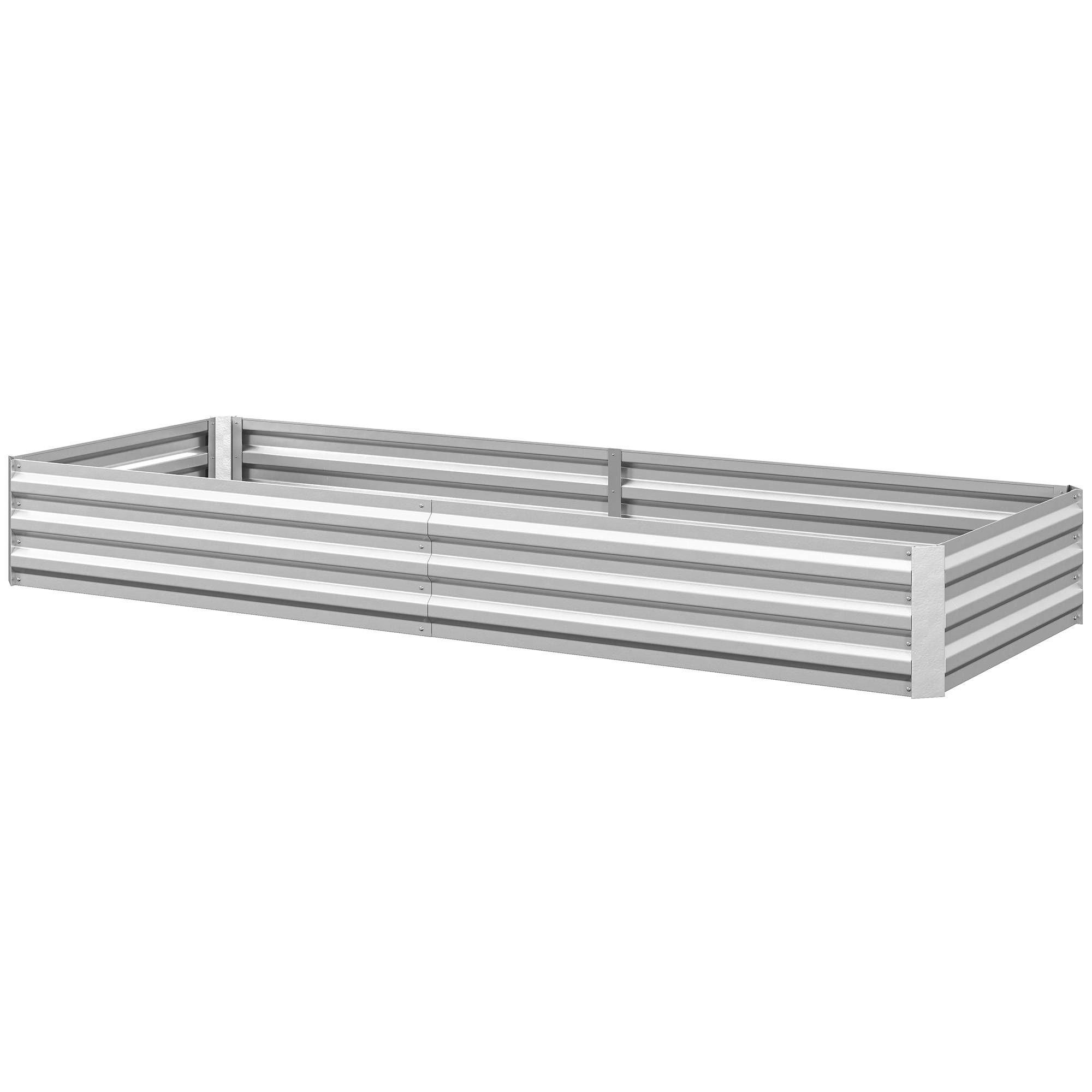 Grand pot de fleurs rectangulaire d'extérieur en acier galvanisé pour terrasse, avec base ouverte, 241 x 90,5 x 30 cm, argent - Image 2