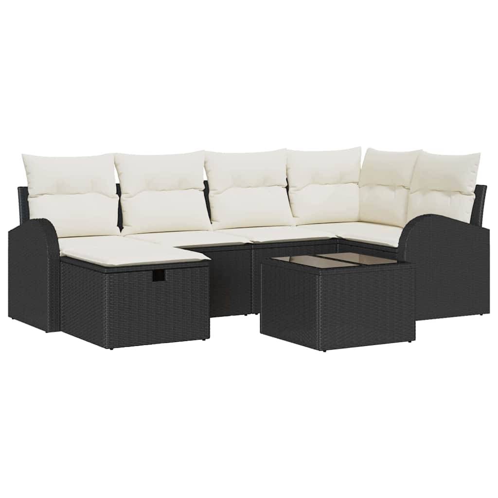 Salon Jardin Luxe 7 pcs Polyrotin Noir avec Table et Canapés Rangement pour Grande Terrasse Moderne – ComfortXL Outdoor Living - Image 2