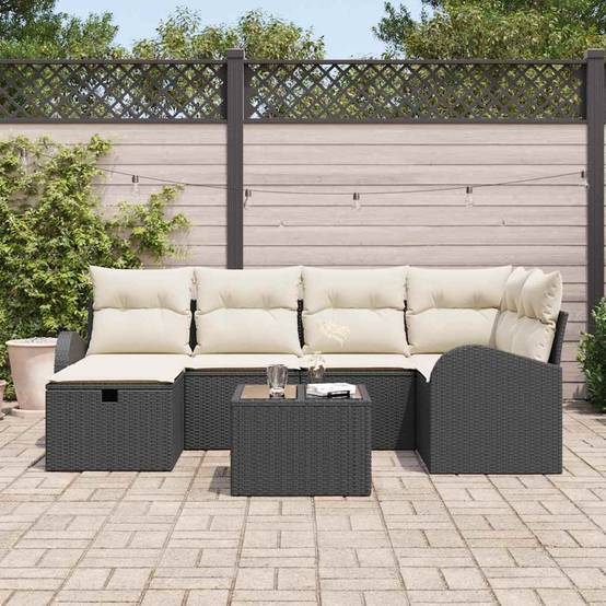 Salon Jardin Luxe 7 pcs Polyrotin Noir avec Table et Canapés Rangement pour Grande Terrasse Moderne – ComfortXL Outdoor Living - Image 3